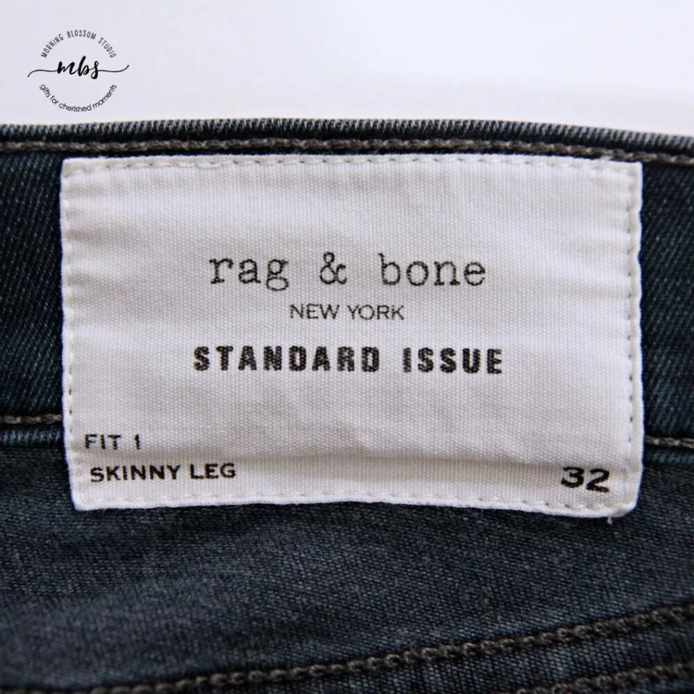 Rag & Bone Standard Issue Mid Rise Button Fly Skinny Leg Distressed Jeans Men 32